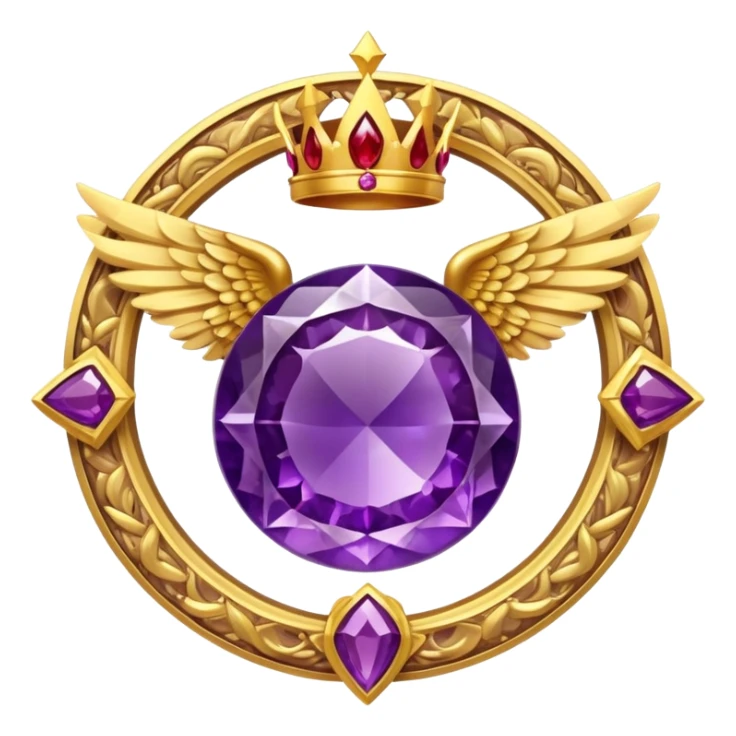 Big round amethyst and triangle rubby inside  the amethyst stone award-in-frame-decorated-with-big-golden-angel--wings and crown sticker