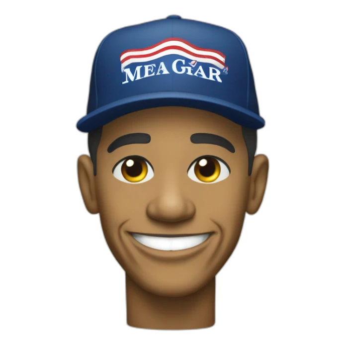 Barack Obama with a "make america great again" cap. sticker
