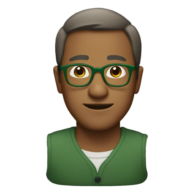 a 29 yer old brown guy with short hair and green glasses sticker