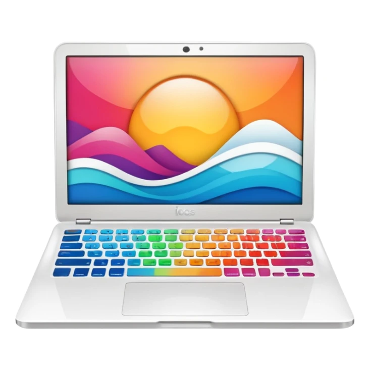 a white laptop on a black background. turn the laptop sticker