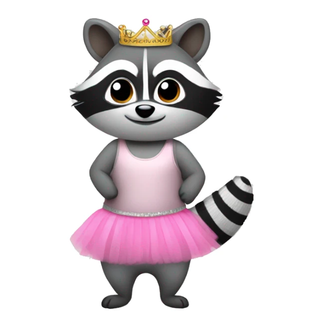 Raccoon wearing a tutu and a tiara sticker
