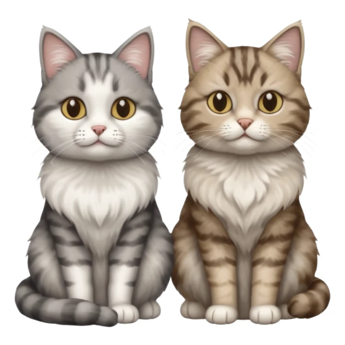 a realistic looking very fluffy grey and white cat sitting next to another cat sticker