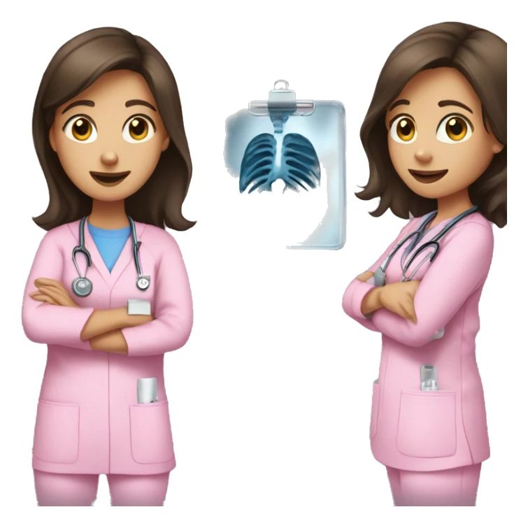 Brunette girl in pink scrubs holding an X-ray  sticker