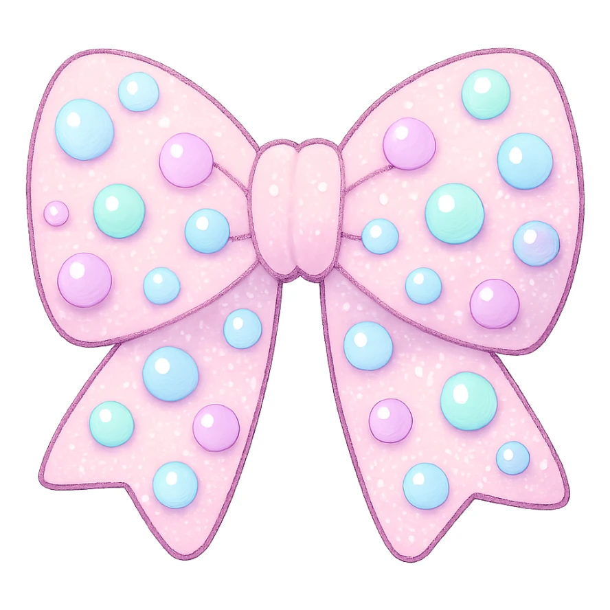 kpop bow with pastel beads and glitter, cute and trendy sticker