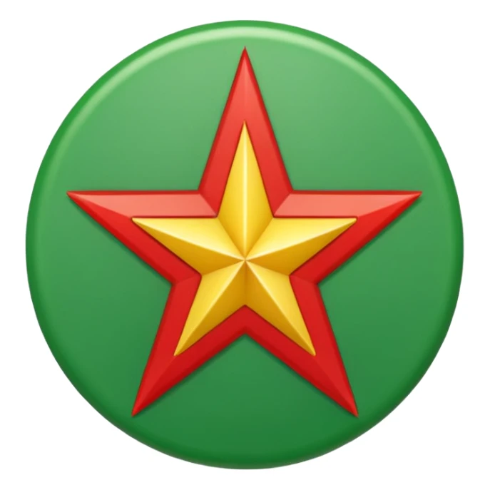 Red background with a green bonded cricle in the middle that inside the green bonded circle is yellow and inside the yellow there is a red star that its edges touches the green bonded circle  sticker