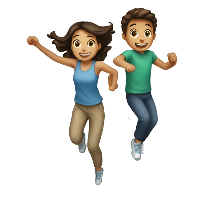 Girl and a boy jumping together  sticker
