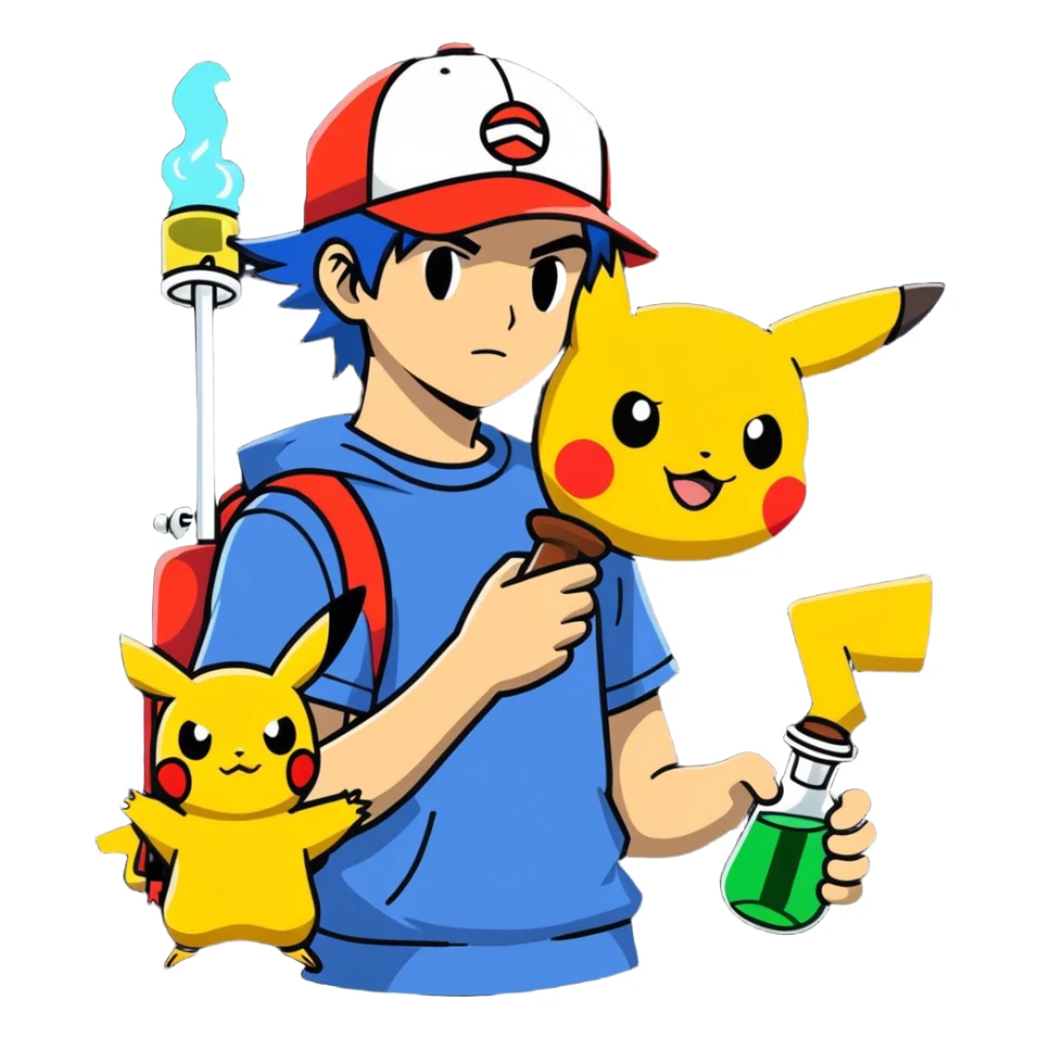 21 yo Handsome Ash Ketchum using a bong with picachu and other different pokemon  sticker