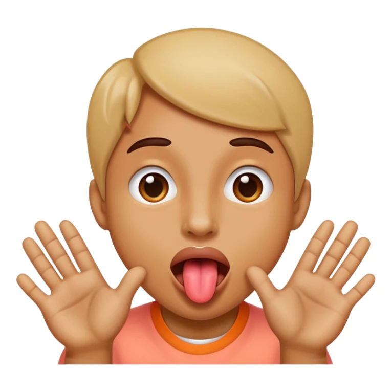 Sticking tongue out with hands gliding through sticker