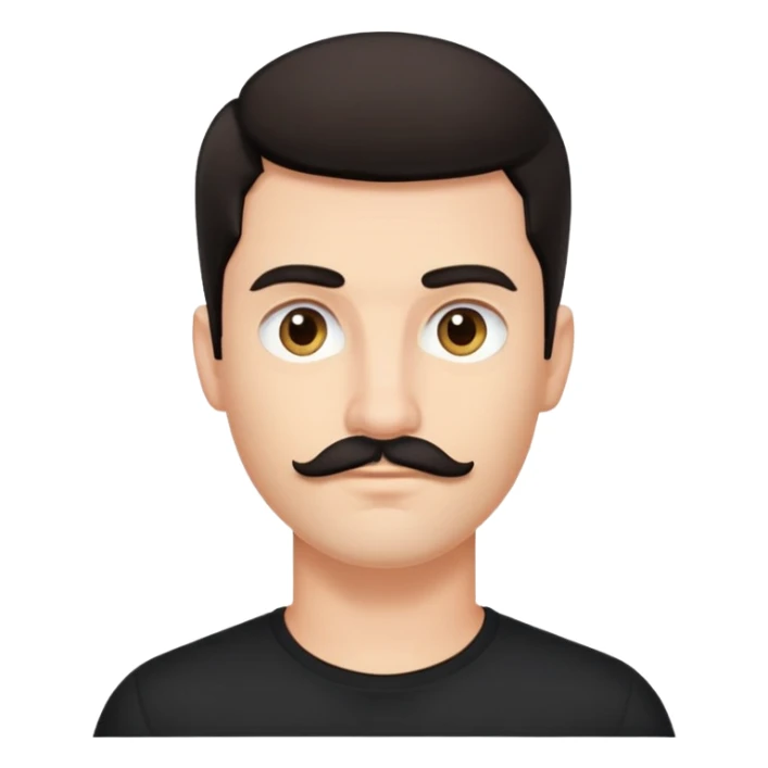 dark-haired tech bro black shirt small mustache sticker