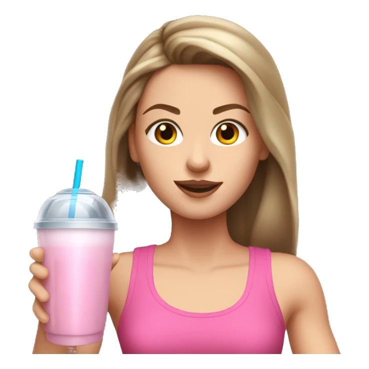 Brown straight haired white girl in pink croptop drinking protein shake sticker