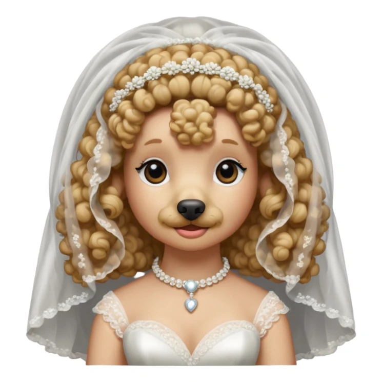 poodle in white veil of bride sticker