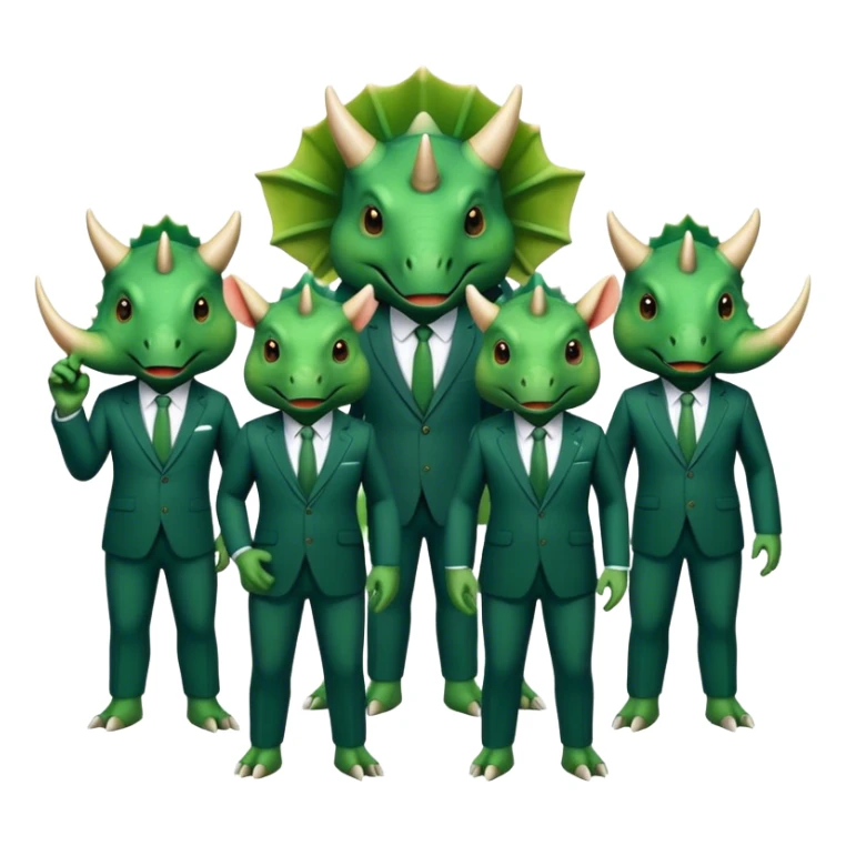 faces of different office green triceratops in a suit sticker