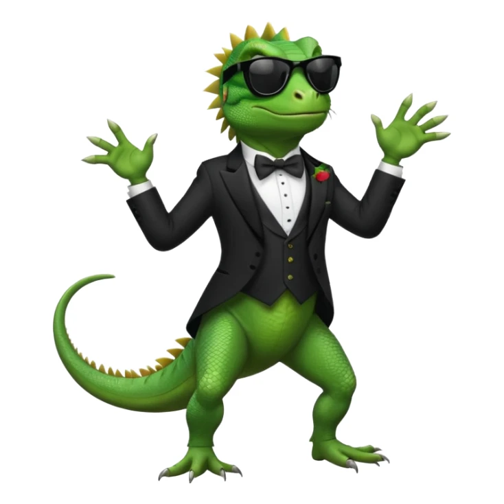 capitalist iguana in tuxedo with black sunglasses dancing sticker