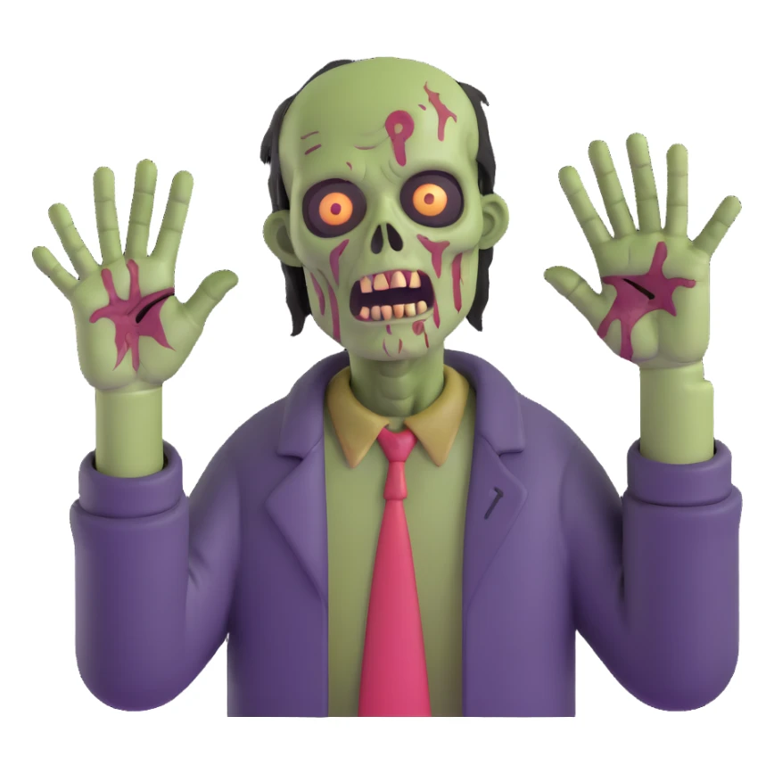 zombie with decaying flesh raising hands in the air sticker