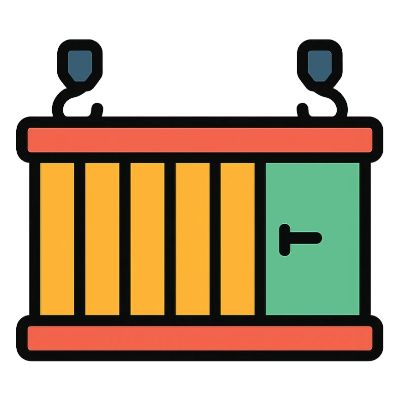 colored icon of a shipping container representing goods sticker