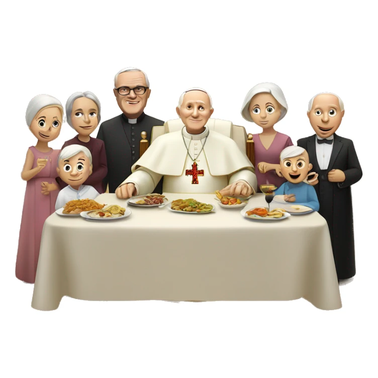 Pope John Paul II With normal family at the dinner. Pixar style sticker