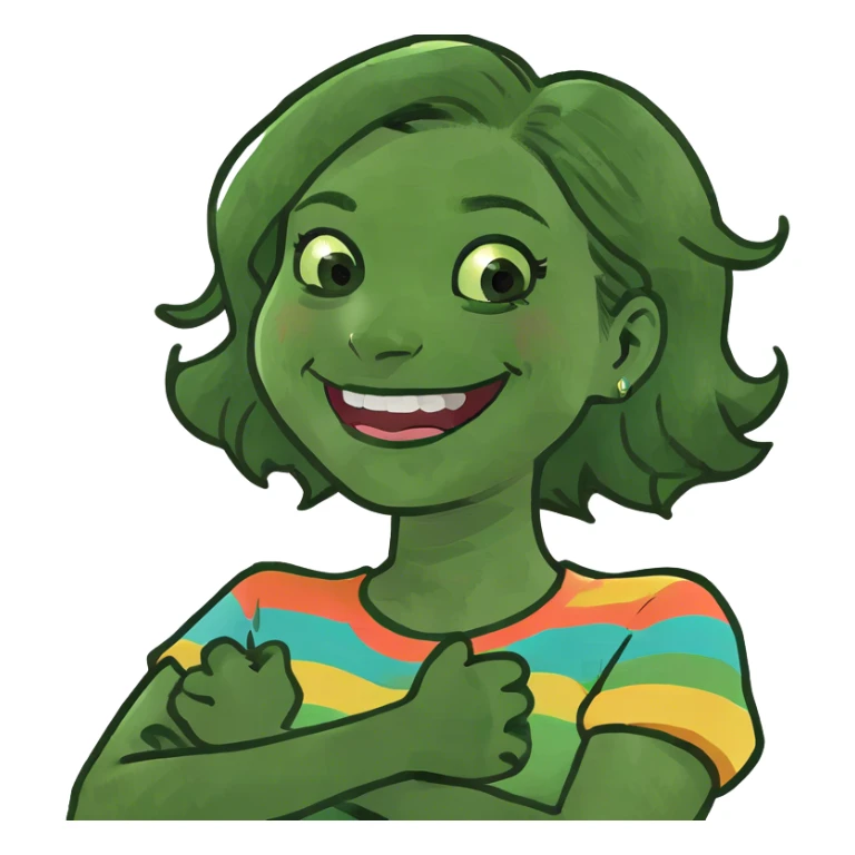 arms crossed holding neck laughing girl sticker