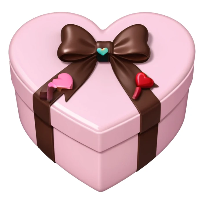 pale pink heart box, pale pink bow, filled with chocolates inside sticker