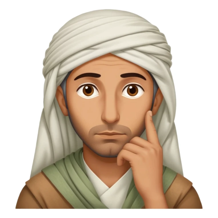 Middle Eastern sage with hand on chin asking himself questions in deep thought sticker