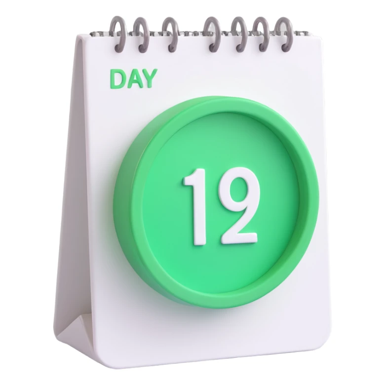 3D emoji style calendar with a green circle highlighting a day sticker