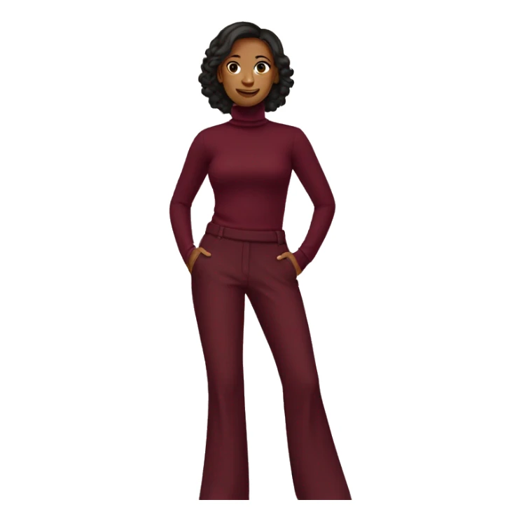 Woman wearing a burgundy turtle neck and flared pants sticker