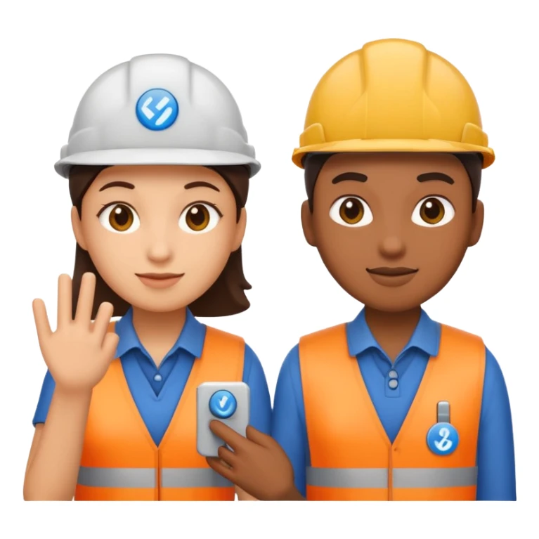 create a realistic emoji of two working packaging workers switching position with a switch symbol between them sticker
