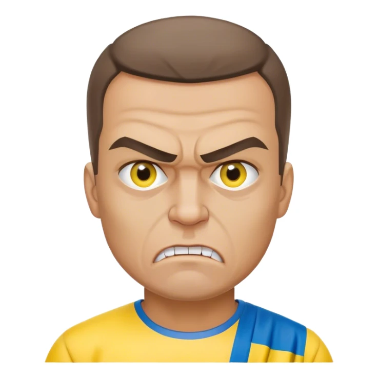 super-realistic angry Ukrainian with ukranian flag sticker