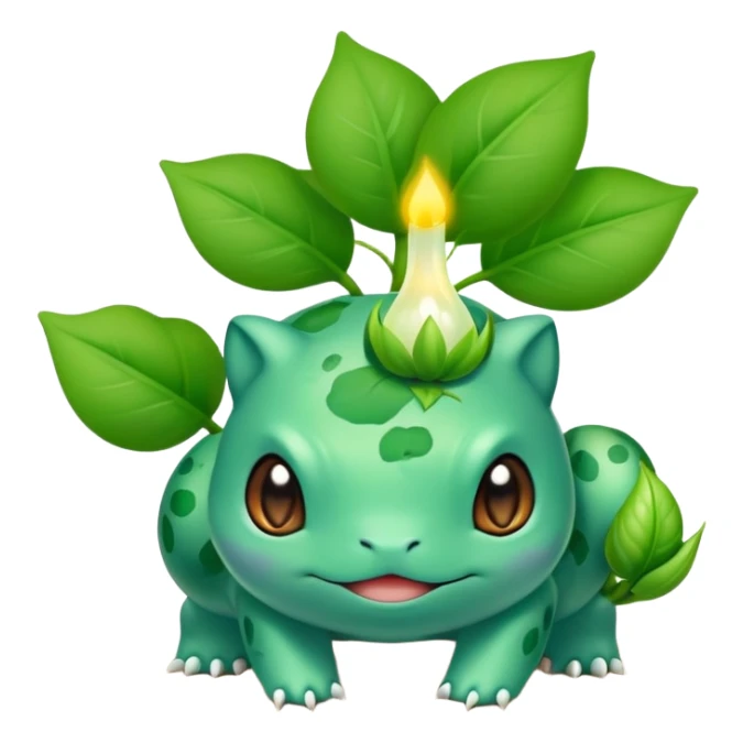 Bulbasaur with a small green unopened plant bulb with layered petals esembling a bud on back sticker