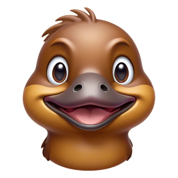 Cinematic Comical Platypus Portrait Emoji, Head tilted dramatically with an exaggeratedly amused expression, featuring a striking, glossy brown fur with a whimsically flat duckbill and wide, expressive eyes full of playful disbelief, Simplified yet hilariously expressive features, highly detailed, glowing with a slightly sassy glow, high shine, dramatic yet playful, stylized with an air of cheeky aquatic mischief, bright and endearing, soft glowing outline, capturing the essence of a spirited and over‐the‐top platypus, so meme‐worthy it feels like it could quack its way into internet fame instantly! sticker