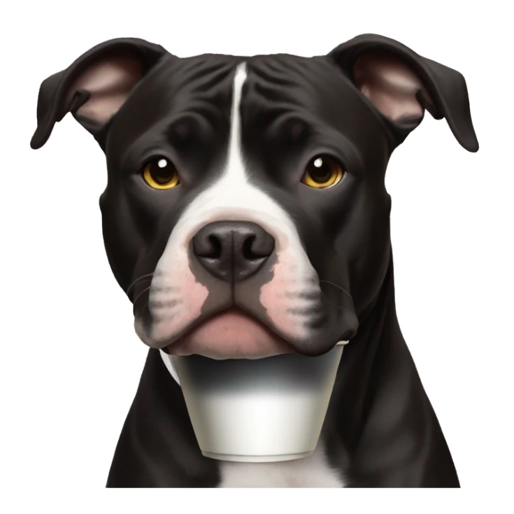 Black pitbull with white stripe on nose drinking coffee sticker
