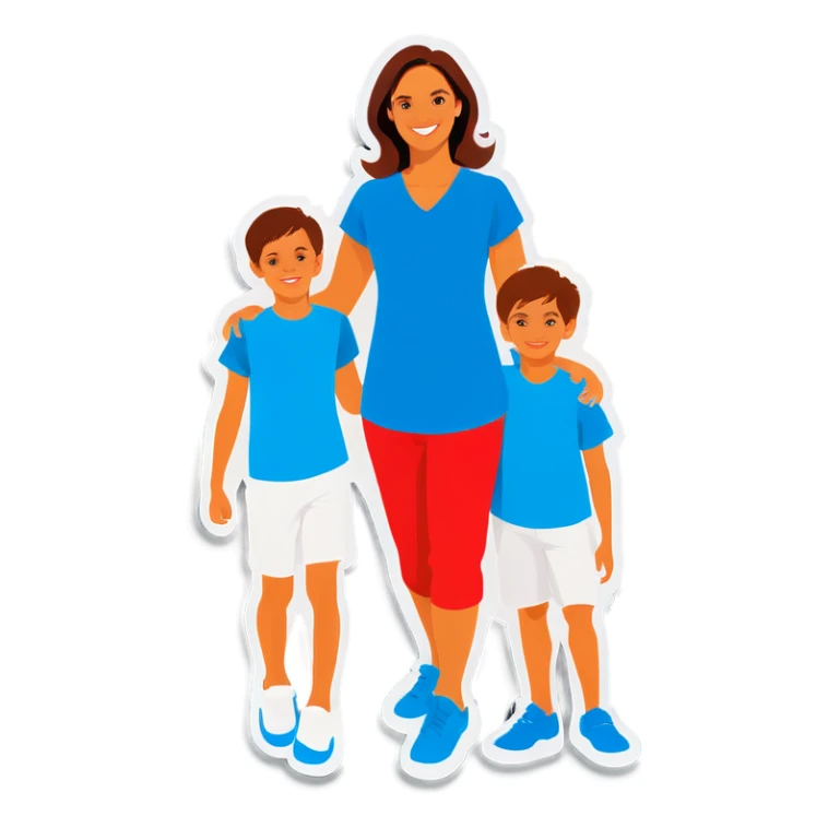 Mom with two boys and a girl sticker