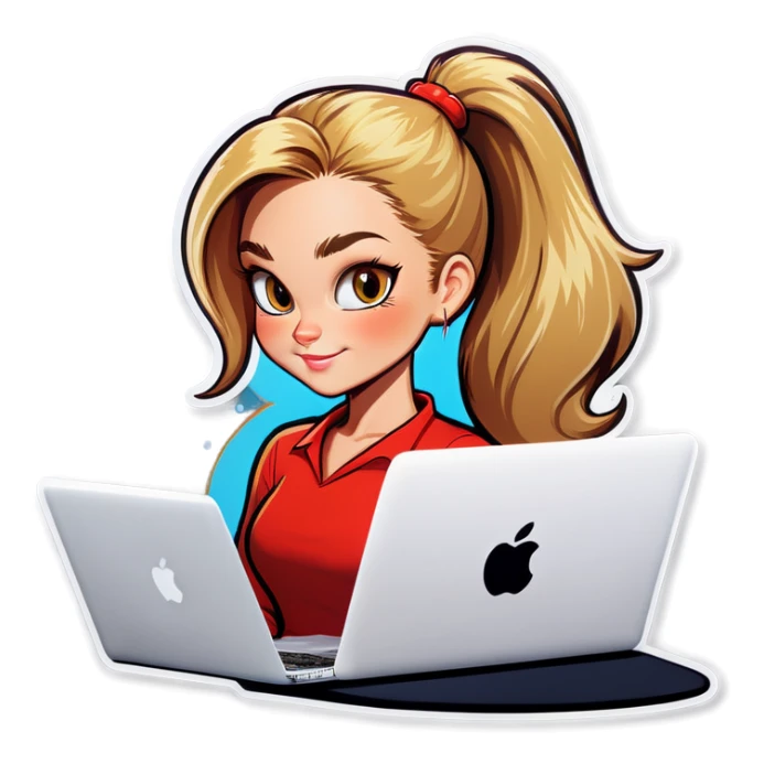 Blonde woman ponytail cat MacBook  sticker