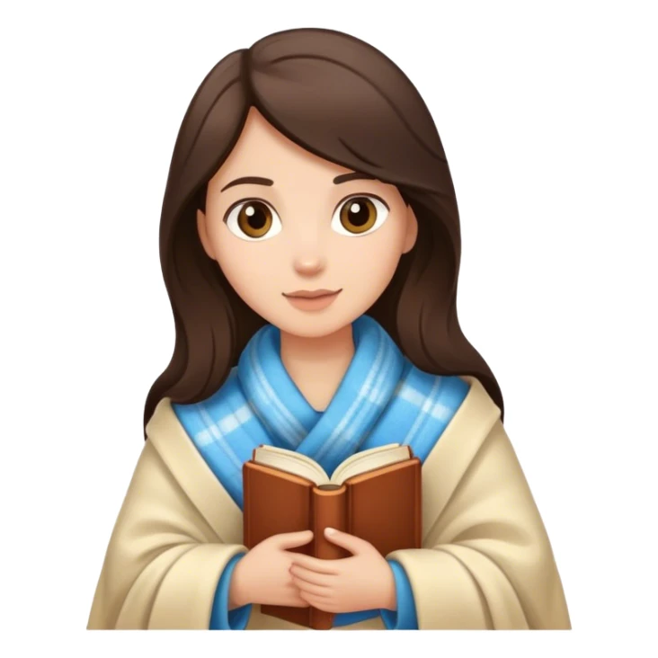 brunette with in a blanket with a book in her hands sticker