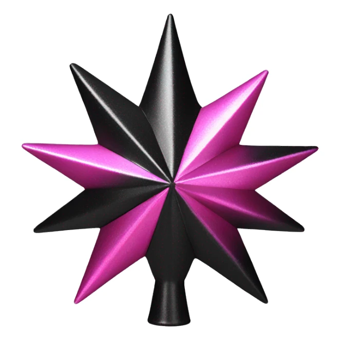 Realistic isolated black and pink metallic star christmas tree topper. sticker