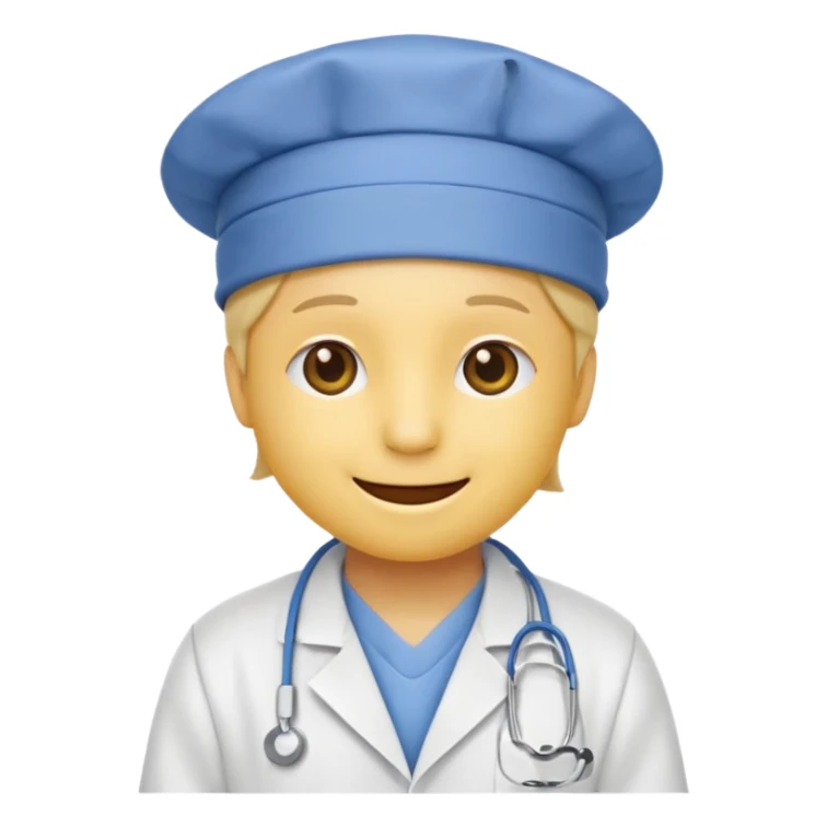 smiley face emoji in a white lab coat and blue surgical cap sticker