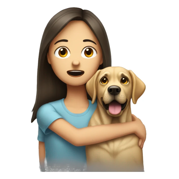 Create an emoji of a girl getting scared by a labrador getting too close to her face sticker