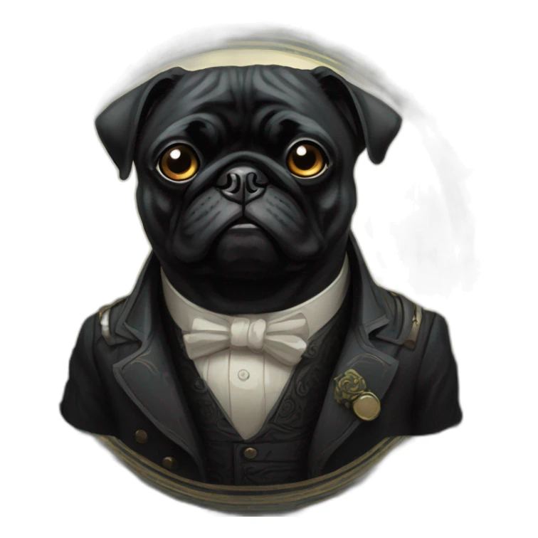 A cyberpunk black pug in Art Nouveau style during 1910 sticker