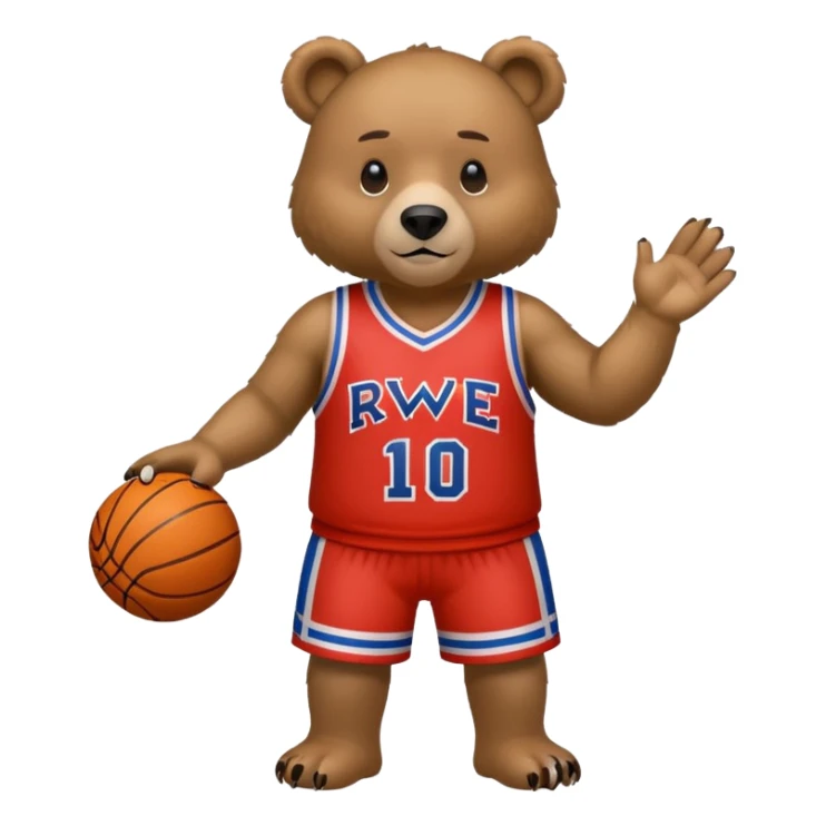 Bear with full body and wearing basketball jersey that says RWE sticker