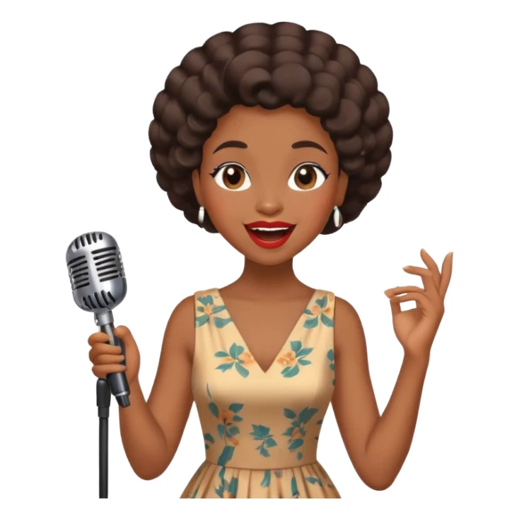 Black jazz singer girl, vintage dress, microphone, joyful expression sticker