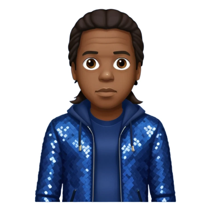 Jay-Z with long dark brown hair, dark blue sequin outfit sticker