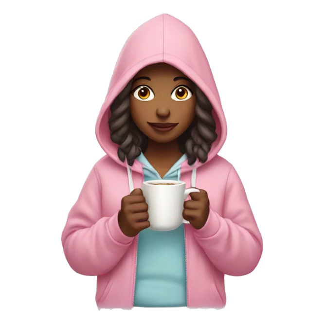 girl wearing baby pink hoodie and holding a cup  sticker