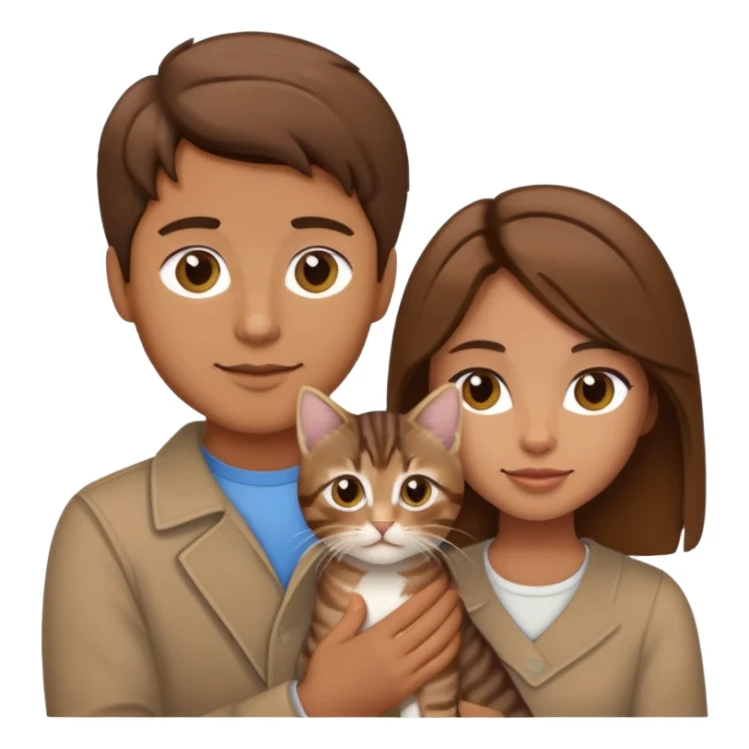 A couple with brown hair, a brown tabby kitten sticker