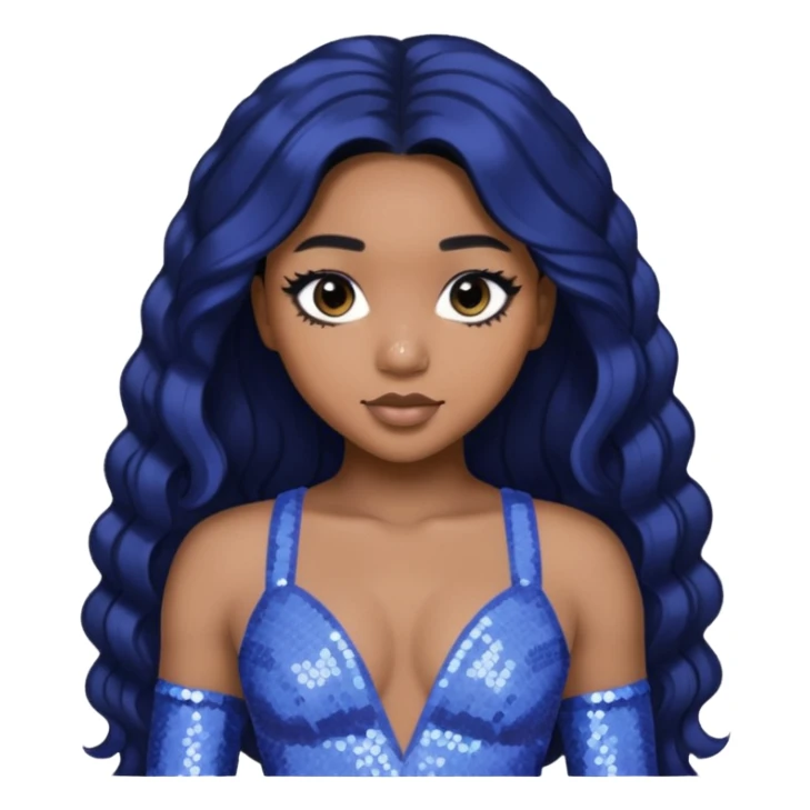 Normani from Fifth Harmony with long black hair, periwinkle sequin outfit sticker