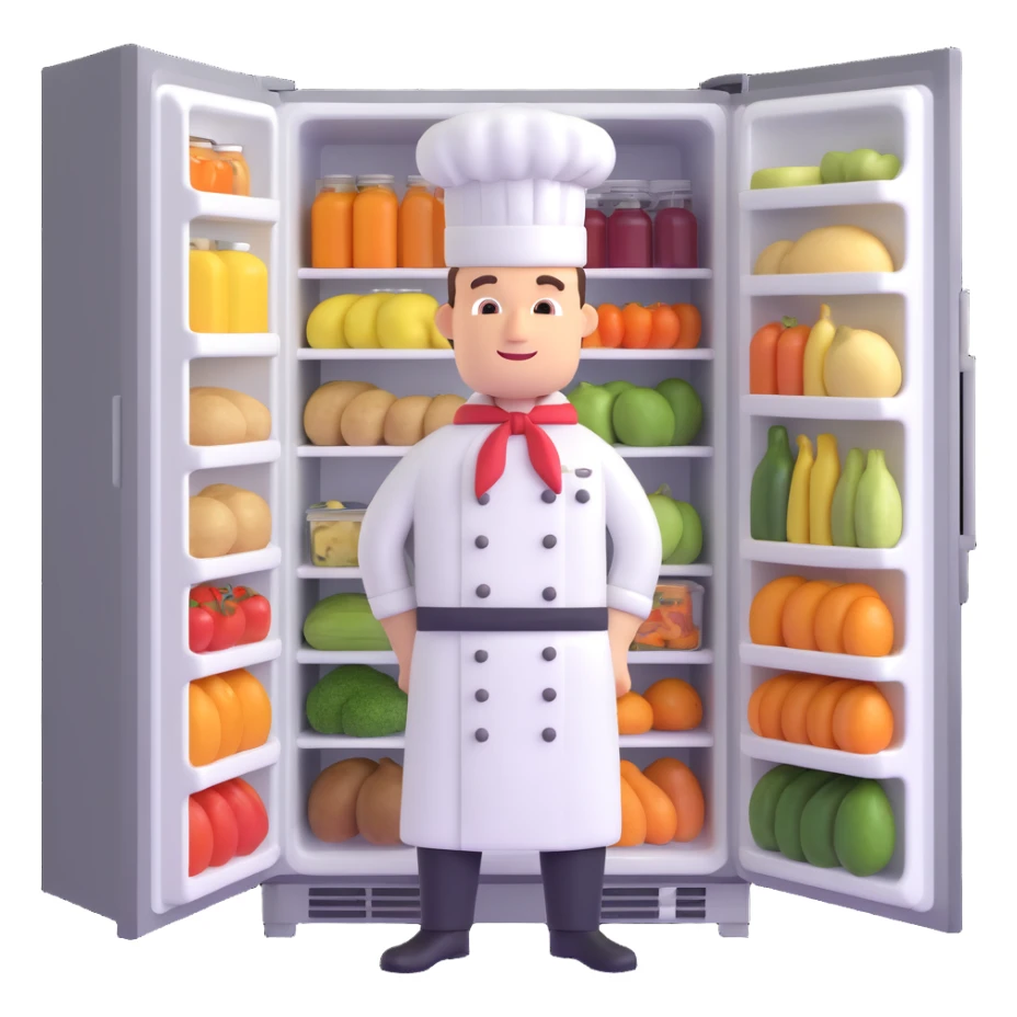a chef in front of the fridge full of food sticker