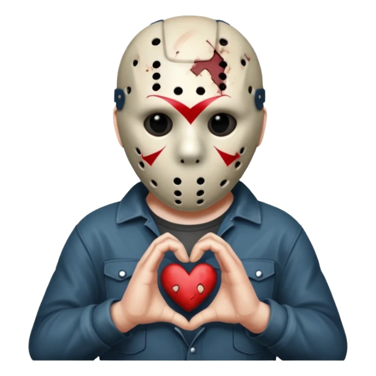 Jason Voorhees, looking cute, making a heart with his hands sticker