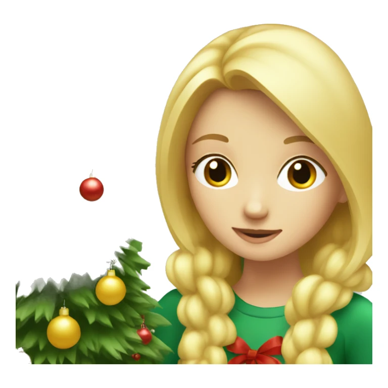 Blond Girl decorating a Christmas tree sticker