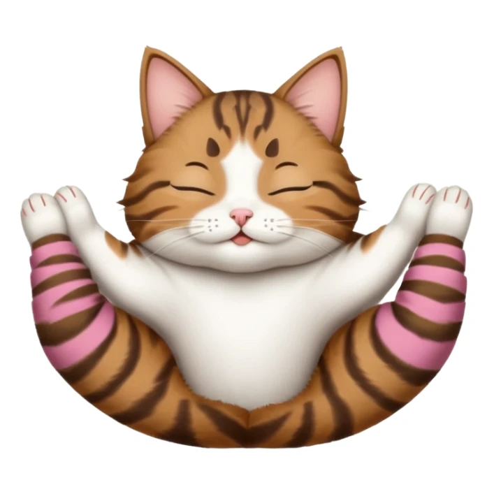 dark brown tabby and white cat in funny positions upside down with eyes closed sticker