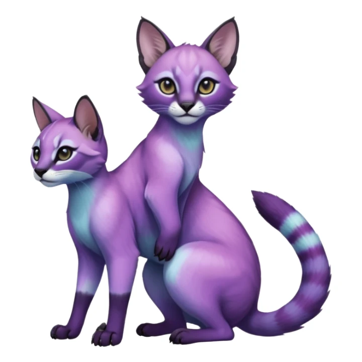 Colorful dark tropical pastel-lilac-lavender-violet iridescent pastel white glorious divine exotic cute cool beautiful shiny beautiful fantasy-caracal-civet-genet-sergal-vernid-Cacomistle-oncilla-animal-Fakémon-hybrid-fursona (full body) sticker