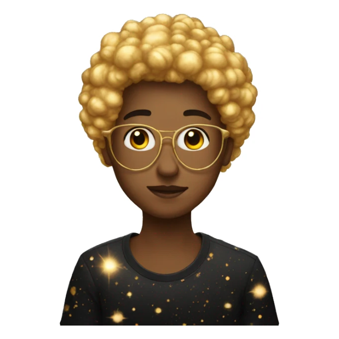 Person wearing t shirt filled with golden galaxies sticker