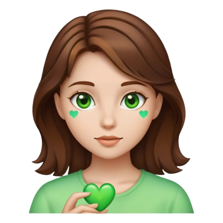 girl with Brown hair and green Heart sticker